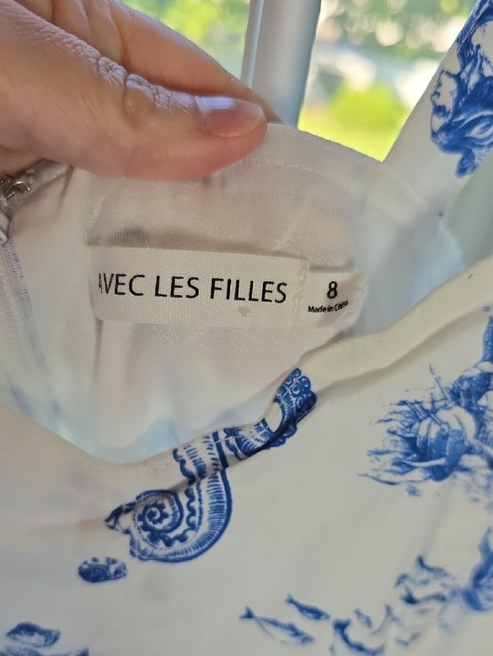 Avec Les Filles Blue and White Toile Midi Dress Size 8 - Picture 3 of 9